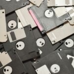 A collection of vintage floppy disks showcasing retro data storage technology.