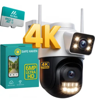 Câmera de segurança externa Wi-Fi instalada em área residencial