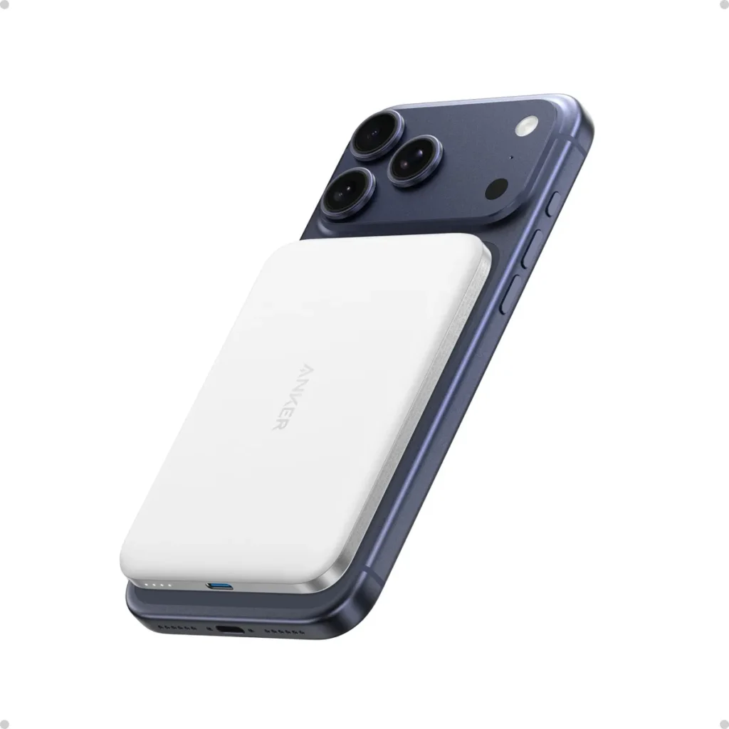 Carregador Portátil Indução 5000mAh Anker Qi2 15W MagSafe Branco