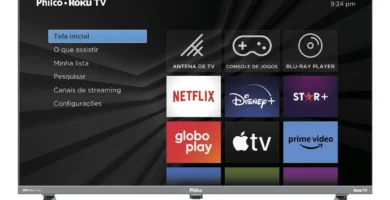 Modelo 32″ com sistema Roku e Dolby Audio