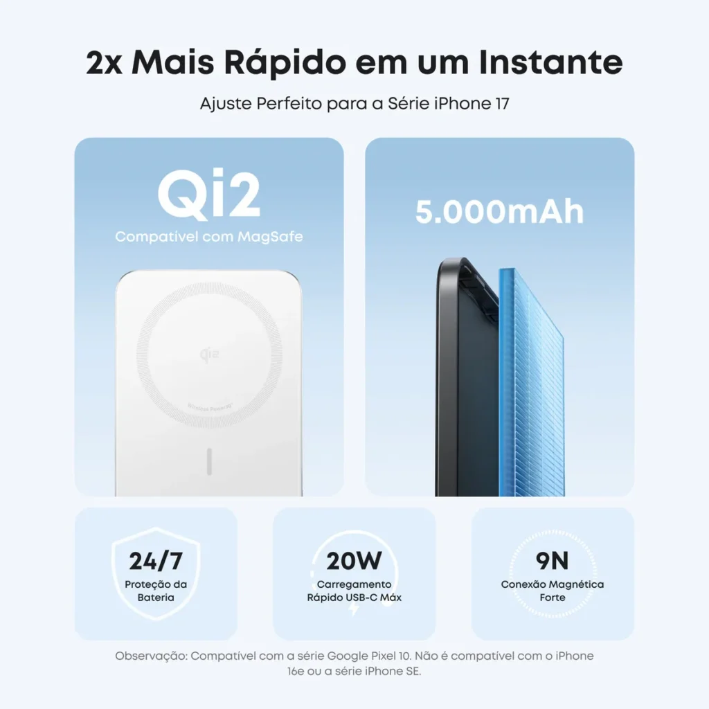 Power bank MagSafe Anker carregando iPhone